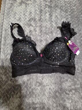 Saki Silver  Black Bra with Multicolor Polka Accents